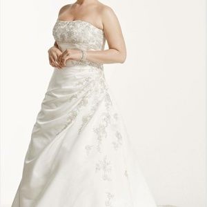 Davids Bridal A line side drape strapless gown